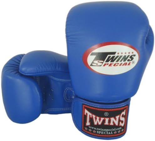 Twins Special Muay Thai Leather Gloves Black Blue Pink Red White 8-10-12-14-16 oz. (Blue, 14 Oz.)