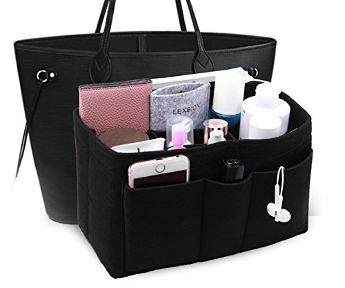 Felt Insert Fabric Purse Organizer Bag, Bag Insert In Bag with Zipper Inner Pocket Black L