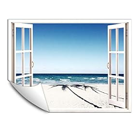 Wall Murals for Bedroom Fake Window Beach White Window Removable Wallpaper Peel and Stick Wall Stickers - 24x32 inches