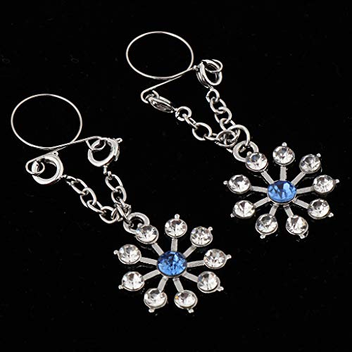 Fityle 2Pcs Non Pierced Nipple Ring Crystal Flower Pendant Rings Women Body Jewelry - Blue