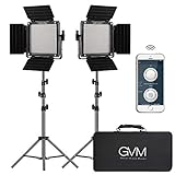 GVM 2 Pack LED Video Lighting Kits with APP Control, Bi-Color Variable 2300K~6800K with Digital Display Brightness of 10~100% for Video Photography, CRI97+ TLCI97 Led Video Light Panel +Barndoor