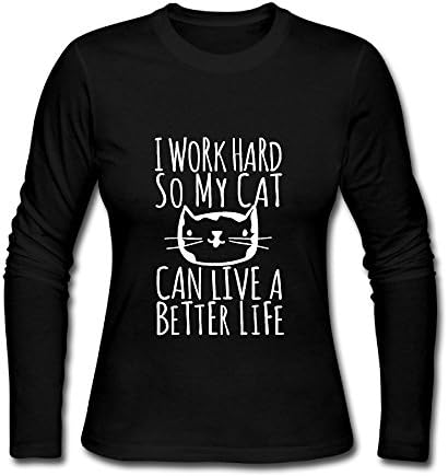 Work Hard Cat Can Live Better Life Women's Soft Long Sleeve Round Neck Pullover Sweatshirt Pullover Shirt Tops