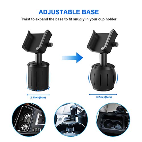 3rd Generation Cup Holder Phone Mount [Upgraded] Aluminum Alloy Adjustable Car Cup Holder Phone Mount for Cell Phone iPhone Xs/Xs Max/X/8/7 Plus/Galaxy and Most Smartphones