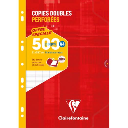 Clairefontaine 14791C - One Perforated Double Sheet Case - Dimensions: A4 21 x 29.7 cm - 500 Seyes Ruled Pages - White Vellum Paper 90 g - Reusable Case