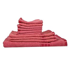 Eurospa Set of 10 Cotton Bath + Hand + Face Towel Set Pink (SPDHFCB156PNM10)