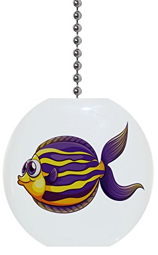 Purple Yellow Tropical Fish with Big Eyes Solid Ceramic Fan Pull