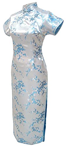 7FairySexy Women's Light Blue Floral Long Chinese Dress Cheongsam