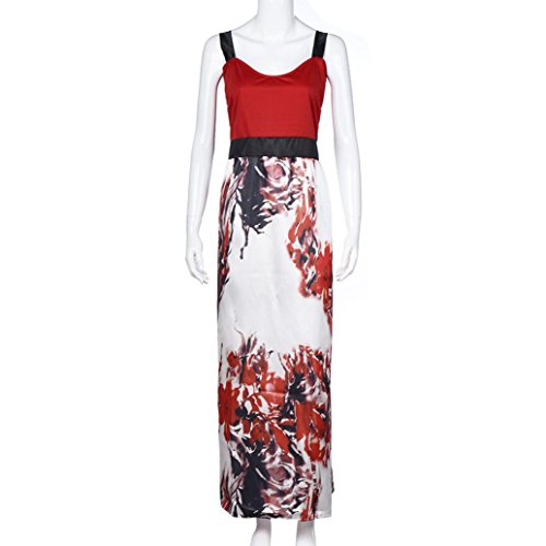 Plus Size Dress for Women Floral Printed Long Evening Party Prom Gown Formal Dress (XXL, Red)