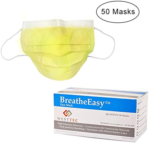 Yellow Disposable Face Masks - FDA Certified with Elastic Ear Loop 3 Ply Breathable and Comfortable (50 Masks)