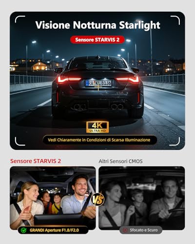 3 Channel Car Dashcam 4K, STARVIS 2 Night Vision and HDR with Front, Rear and Interior Dash Cam, Loop Recording, 24H Surveillance Parking, G-Sensor, WiFi 6, GPS and 64GB SD Card Included