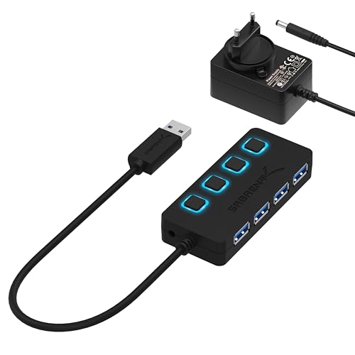 SABRENT USB 3.2 Gen 1 Hub [4 Ports] USB Power Strip Power Strip USB Splitter, Single ON/OFF Switches and LED Lights with Power Supply for PS4/PS5, PC, Laptop, USB Flash Drive (HB-UMP3)