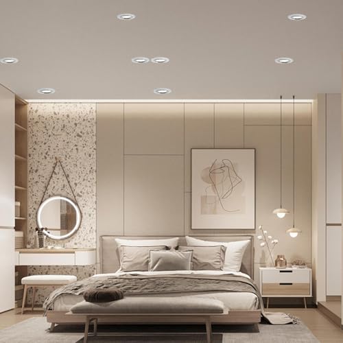 LteelDay Round Recessed Spotlight Frame, Brushed Metallic GU10 with 30° Rotation, Diameter 68-80 mm, Includes GU10 Socket for LED or Halogen Lamps, Pack of 20