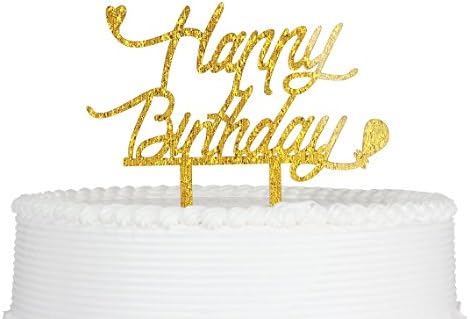 Happy Birthday Cake Topper, Premium Quality Gold Glitter Acrylic Birthday Party Decoration Supplies with Cardboard Packaging Gold