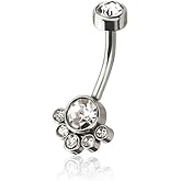 Pierced Owl 14GA 316L Stainless Steel CZ Crystal Lined Balls Belly Button Ring