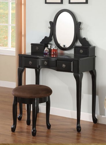 Espresso Vanity Set 5 Drawers w/ Stool &Mirror