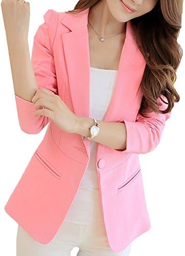 MIKTY Casual Work Office Blazer One Button Jacket for Women and Juniors #3 Pink M
