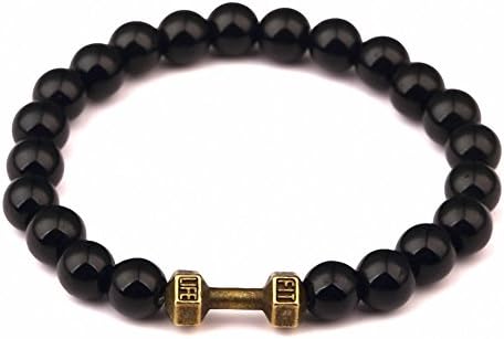 NUKIC Black Agate Sports Fitness Bracelet 8mm Bead Meditation Mala Grouding Stone Protection 7 Inches Unisex