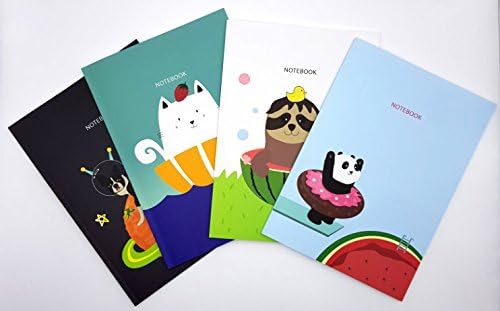 Animal Notebook, 7.2 x 10.1 inches, 40 Sheets, 4 Designs, 4 Pack, Diary, School
