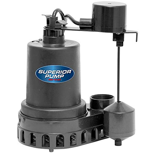 Superior Pump 92572 1/2 HP Thermoplastic Submersible Sump Pump with Vertical Float Switch