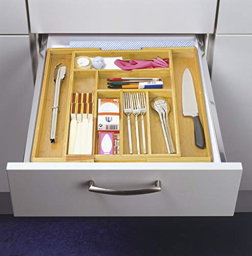 100% Bamboo Large Expandable Drawer Organizer Cutlery Utensil Tray Silverware Tray Utensil Drawer Organizer Adjustable Kitchen Drawer Insert Flatware Organizer Jewelry Showcase with 8 Compartments - Thumbnail 2