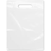 Purple Q Crafts Plastic Bag With Die Cut Handle 9" x 12" White Merchandise Bags 100 Pack for Retail, Gifts and Shows
