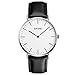 Skmei Thin Dial Wrist Watch Casual Classic Quartz Wrist Business Analog Watch with 1.57 Inches,Silver Case Black Leather Band (1.57 Inches)