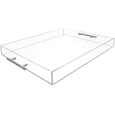 Isaac Jacobs Clear Acrylic Serving Tray (16x20) with Silver Metal Handles, Spill-Proof, Stackable Organizer, Food & Drinks Server, Indoors/Outdoors, Lucite Storage (16x20, Clear with Silver Handle)
