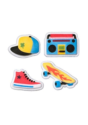 Skate Park Skate Board High Top Sneaker Boom Box Hat 12 Count Cupcake Sugar Decorations Toppers Birthday Party Favors