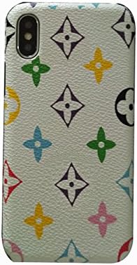 For apple iphone X 10 Luxury Famous Deluxe Monogram Flowers Grid Leather hard back Skin Case Cover S (Flowers Color Max White)