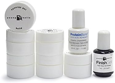 Young Nails Synergy Gel Trial Kit, 6 .25oz gels , .25oz Protein Bond, .25oz Finish Gel