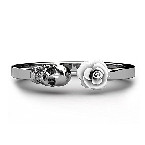 [Upgraded] Sugar Skull Band EVBEA Gothic Open Pink Blue Black White Purple Rose Girls Rings(7,WHITE)