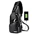 Travel Backpack Small Shoulder Bag Cross Body Sling Bags Fashion Chest Bag with USB Charging Port Headphone Plug For Mens Mans Teens Adults Outdoor Hiking or Multipurpose Daypacks - Black