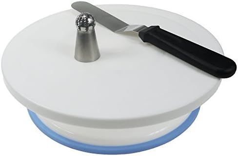 Tsonmall 11 Inch Rotating Cake Turntable Cake Stand Non Slippery Base with Icing Spatula &amp; Nozzel