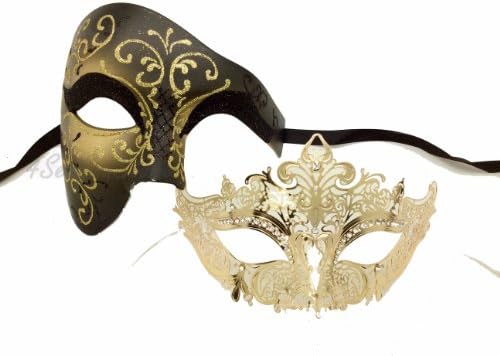 His &amp; Hers Masquerade Couples Venetian Design Masks - 2 Piece Gold Colored Set - Venetian Mardi Gras Party Halloween Luxury Ball Prom by VentianMasks