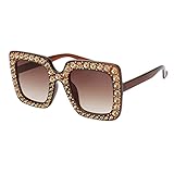 ROYAL GIRL Sunglasses For Women Oversized Square Luxury Crystal Frame Brand Designer Fashion Glasses (Brown-Gradient, 67)