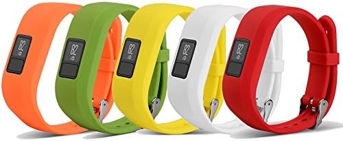 Silicone Bands For Garmin vivofit 3,FengleMa Replacement Sport Strap Band with Free Silicone Secure Fastener Ring for Garmin vivofit 3 [5 pc] (No Tracker) (Orange &amp; Lime &amp; Yellow &amp; White &amp; Red)
