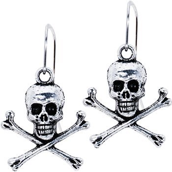 Antiqued Silver Tone Skull and Crossbone Earrings