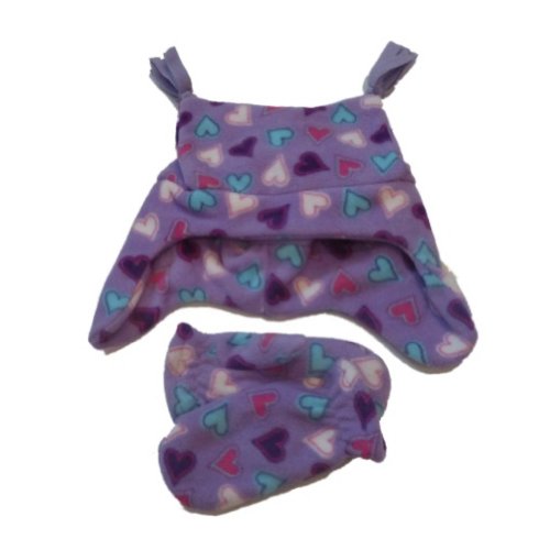 Faded Glory Toddler Girls Purple Heart Fleece Trapper Hat & Mittens Set Joker