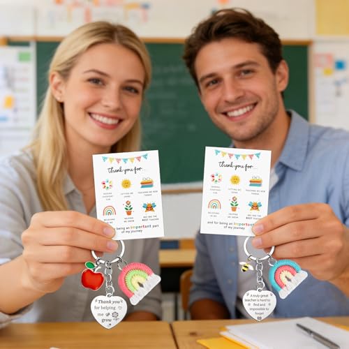 iZoeL Thank You Teacher Gifts for Women Men Best Teacher Gifts Thank You Cards Keyring Gift For Teacher End Of The Year - Graduation Gifts for Nursery Assistant Head Teacher Pre School Teacher