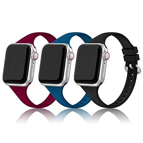 PARMPH 3 Packs Sport Strap Compatible with Apple Watch Strap 38mm 40mm 41mm 42mm(Series 10), Soft Silicone Slim Strap Replacement Watchbands for iWatch Series 10 9 8 7 6 5 4 3 2 1 SE Women Men