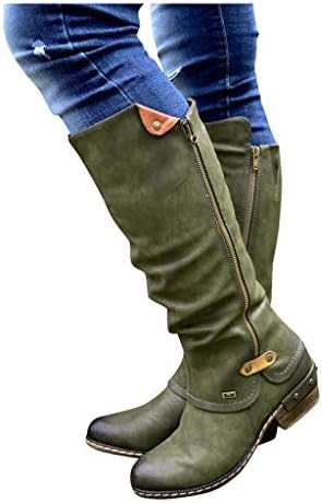 Winter Stylish Western Retro Style Cowboy Zip Knight Boots Casual College Solid Color High Tube Women Boots