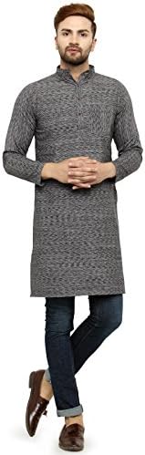 Mens' Solid Linen Grey Long kurta