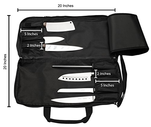 Knife Bag for Chefs w/Shoulder Strap by EVERPRIDE | Premium Culinary Knife Bag | Includes 2 Knife Guards | Durable Kitchen Utensils Holder | Knives Protector w/ 20 Pockets & 3 Zipper Compartments - Thumbnail 4