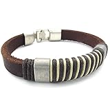 KONOV Mens Leather Rope Bracelet, Tribal Braided Cuff Bangle, Brown