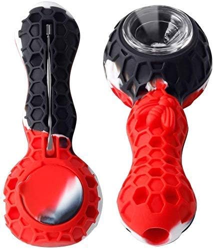 Unbreakable Indestructible Silicone Honey Straws with Clean Cover Free Decorative Bowls Inside Easy to Clean (Black & Red)