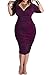 Pink Queen Womens Plus Size Deep V Neck Wrap Ruched Waisted Bodycon Dress XL Purple