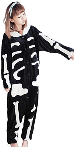Tramii Women's Flannel Comfort Onesie Pajamas Loungewear - S: 152 - 158cm (4.9' - 5.2') height, Skull