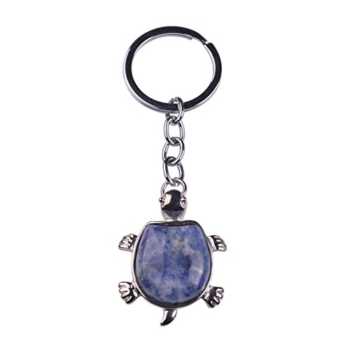 Joya Gift Jewelry Tortoise Shape Keyring Natural Sodalite Gemstone Pendant Stainless Steel Keychain