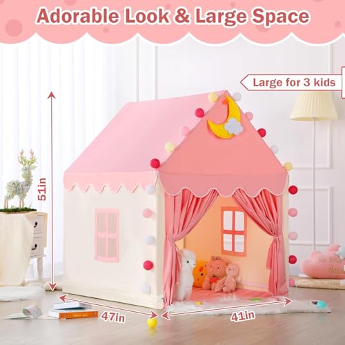 CENXI Kids Play Tent ，with Rug for Girls Large Fairy Playhouse for Kids Princess Castle Tent Gift Toys for Girl Toddler Children Play House (Pink moon)