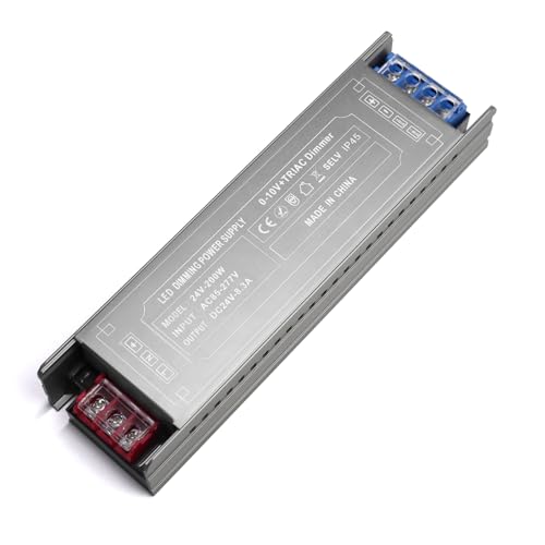 VOEWT Dimmable LED Driver,200 Watts Power Supply 85V-277V AC to 24V DC Converter,Quiet and Small Transformer Low Voltage Output for Strip Light